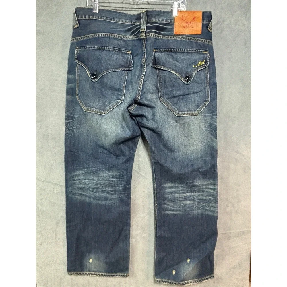 Y2K Ed Hardy Christian Audigier 2009 Button Fly Classic Baggy Denim Jeans Sz 40